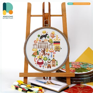 Germany Icons Cross Stitch Pattern and Kit: Modern Embroidery Sampler, Needlework Art for DIY Enthusiasts, CS844