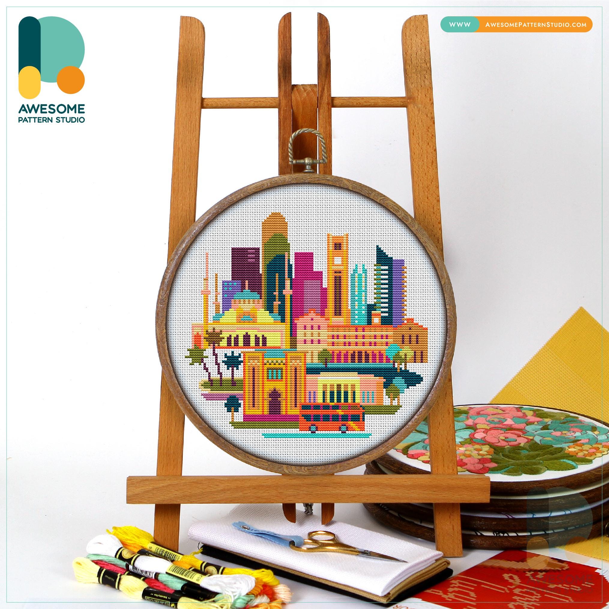 Beirut, Lebanon, Middle East Cross Stitch Pattern and Kit: Modern