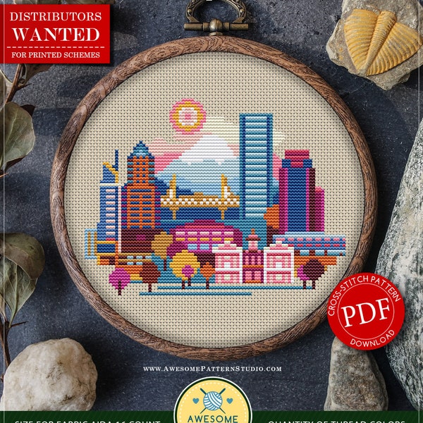 Portland #P092 Patrón de bordado de punto de cruz Descarga / Costura / Kits de bordado / Punto de cruz contado / Puntadas de bordado