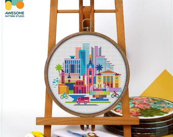 Tel Aviv, Israel, Middle East Cross Stitch Pattern and Kit - Modern Needlework Art Embroidery Sampler, CS1021