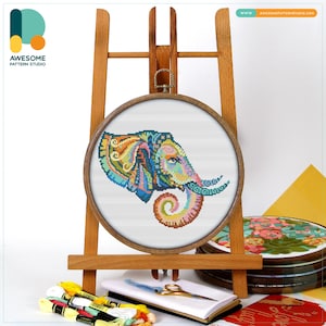 Mandala Elephant CS184, Counted Cross Stitch Pattern KIT and PDF | Embroidery | Embroidery Kits | Cross Pattern | Pdf Pattern Download
