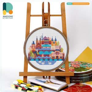 Prague, Czech Republic, Europe Cross Stitch Pattern and Kit: Modern Needlework Art for a European Embroidery Sampler, CS140
