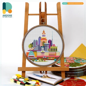Dublin, Ireland, Europe Cross Stitch Pattern and Kit - Modern Cross Stitch Embroidery Sampler for Unique Needlework Art, CS152