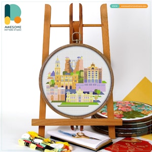 Malaga, Spain, Europe Cross Stitch Pattern and Kit - Modern Needlework Art for Embroidery Enthusiasts, CS956