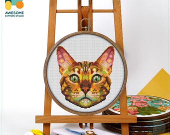 Mandala Bengal Cat Cross Stitch Pattern and Kit: Modern Cross Stitch Needlework Art with PDF Pattern, CS2410