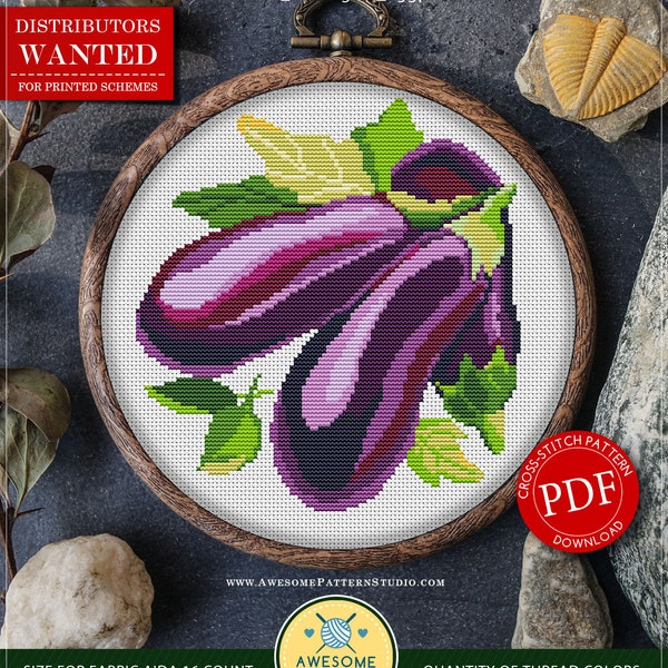 Aubergine Eggplant #P1026 Cross Stitch Pattern Embroidery Pattern Instant Download Cross Stitch Patterns | Cross Stitch World | Needlepoint