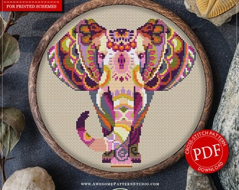 Mandala Elephant #P111 Embroidery Cross Stitch Pattern Download | Stitching | Cross Stitch Designs | Cross Pattern | Embroidery Stitches