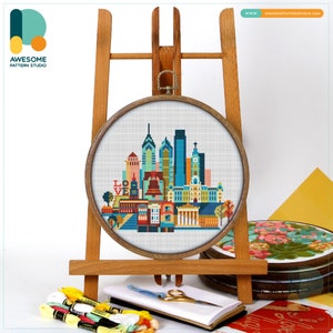 Philadelphia, USA, America Cross Stitch Pattern and Kit  Modern Needlework Art and Embroidery Sampler, CS160