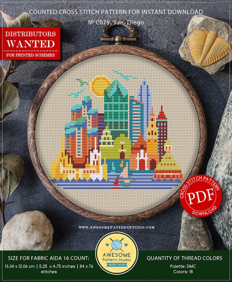 San Diego P079 Embroidery Cross Stitch PDF Pattern Download Etsy