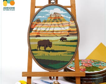 Badlands National Park, USA Cross Stitch Kit and Pattern Modern Cross Stitch Needlework Art Embroidery Sampler, CS456
