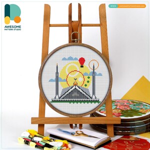 Faisal Mosque, Islamabad Pakistan, Asia Cross Stitch Pattern and Kit: Modern Needlework Art, Hand Embroidery Masterpiece, CS2369