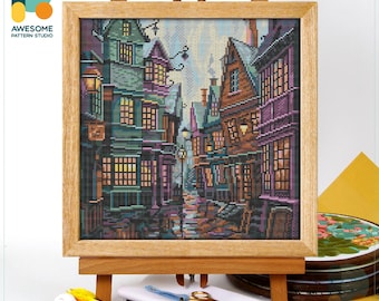 Diagon Alley Cross Stitch Pattern and Kit - Modern Needlework Art and Embroidery Sampler, CS2474