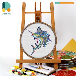 Sailfish Cross Stitch Pattern and Kit: Modern Needlework Art for Beginners, Includes PDF and Hand Embroidery Essentials, CS1325