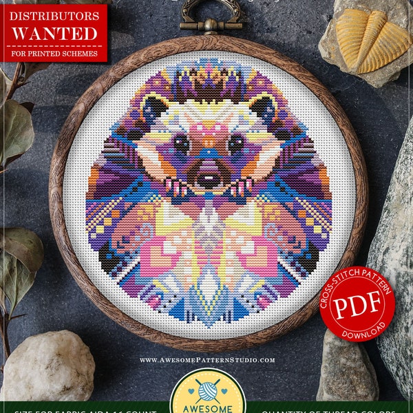 Mandala Hedgehog #P520 Embroidery Cross Stitch Pattern Instant Download | Cross Stitch Kits | Embroidery Kits | Embroidery Designs
