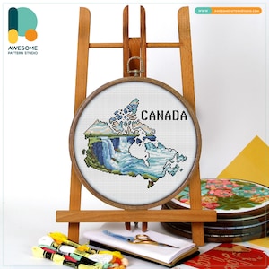 Niagara Falls Map, Canada Cross Stitch Pattern and Kit - Modern Embroidery Sampler and Needlework Art, CS2527