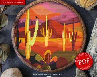 Saguaro National Park  #P584 Cross Stitch Embroidery Pattern Download | Stitching | Needlepoint Kits | Stitch Design | Embroidery Stitches
