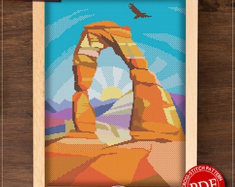 Arches National Park #P474 Cross Stitch Embroidery PDF Pattern Download | Cross Stitch Patterns | Needlepoint | Cross Pattern