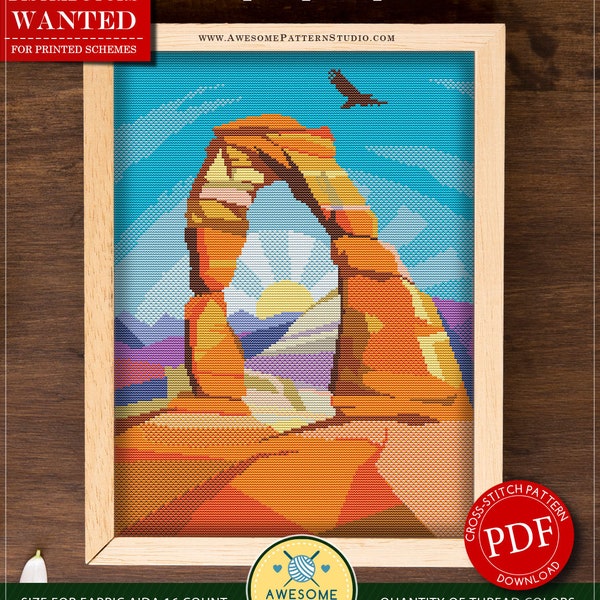 Arches National Park #P474 Cross Stitch Embroidery PDF Pattern Download | Cross Stitch Patterns | Needlepoint | Cross Pattern