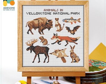 Yellowstone National Park, USA, America USA Cross Stitch Kit and Pattern - Modern Cross Stitch and Needlework Art for Nature Lovers, CS2683