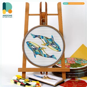 Mandala Whales Cross Stitch Pattern and Kit: Modern Hoop Art for Embroidery Enthusiasts, Includes PDF Pattern and Needlework Art, CS226