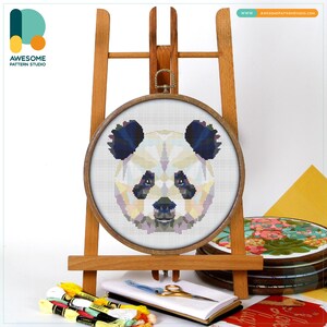 Geometric Panda Cross Stitch Pattern and Kit: Modern Cross Stitch Embroidery Sampler for Unique Needlework Art, CS250