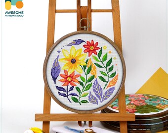 Rudbeckia Floral Ornament Cross Stitch Pattern and Kit: Modern Needlework Art for Embroidery Lovers, CS1064