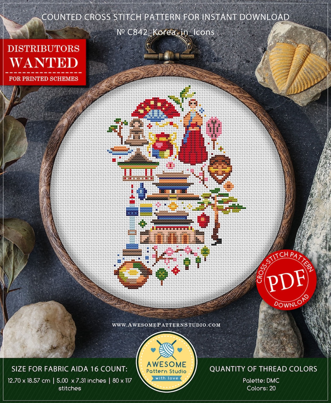 Korea in Icons #P842 Cross Stitch Pattern Cross Stitch Embroidery