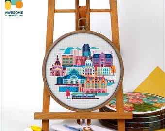 Saint Paul, USA Cross Stitch Pattern and Kit - Modern Needlework Art, PDF Pattern and Hand Embroidery Sampler, CS1204