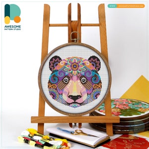 Mandala Bear CS166, Counted Cross Stitch Pattern KIT and PDF | Cross Stitch Designs | Needlepoint | Cross Pattern | Stitch Patterns
