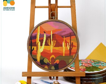 Saguaro National Park, USA Cross Stitch Pattern and Kit: Modern Needlework Art, Simple Cross Stitch Embroidery Sampler, CS584