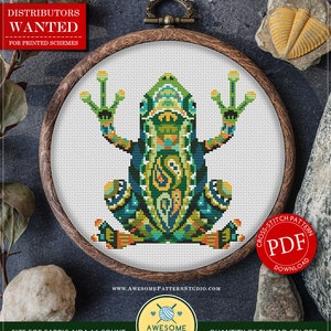 Mandala Frog #P207 Cross Stitch Embroidery PDF Pattern Download | Cross Stitch Kits | How To Cross Stitch | Cross Stitch Embroidery