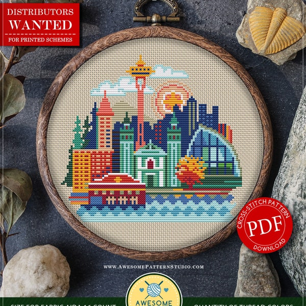 “Seattle” #P076 Kreuzstich Stickmuster Sofort Download | Steppnähte | Nadelspitzen Stickpackungen | Stickmuster Stickdateien | Stickstiche