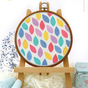 Colorful Leaf Pattern Embroidery Kit and Pattern - Boho Decor and Modern Embroidery Art for Adult Crafts