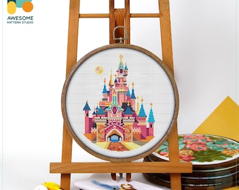 Sleeping Beauty Castle Cross Stitch Pattern and Kit: Modern Cross Stitch Needlework Art for Embroidery Lovers, CS492