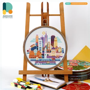 San Francisco, USA, America America Cross Stitch Pattern and Kit Modern Needlework Art Embroidery Sampler, CS080