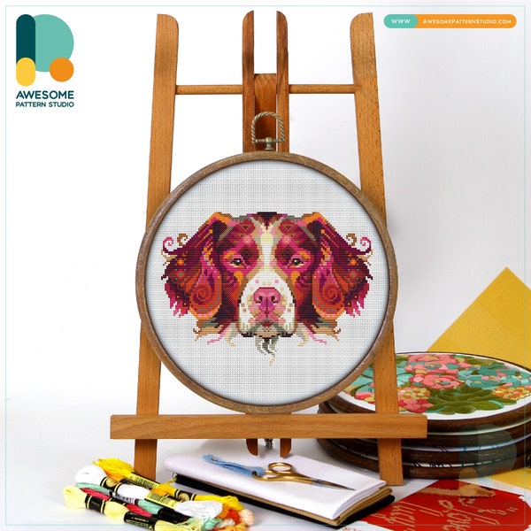 Mandala Brittany Dog CS688, Counted Cross Stitch Pattern KIT and PDF | Embroidery Kits | Needlepoint | Cross Pattern | Needlepoint Kits