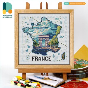 France Arc de Triomphe, Paris Map Cross Stitch Pattern and Kit  Modern Needlework Art for Embroidery Enthusiasts, CS2544