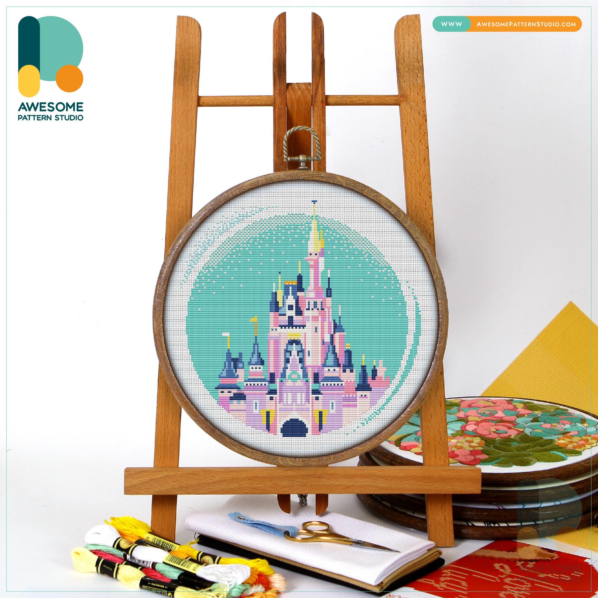 Disney Florida Pattern Disney Castle, Orlando, USA Cross Stitch Pattern and Kit - Modern ...