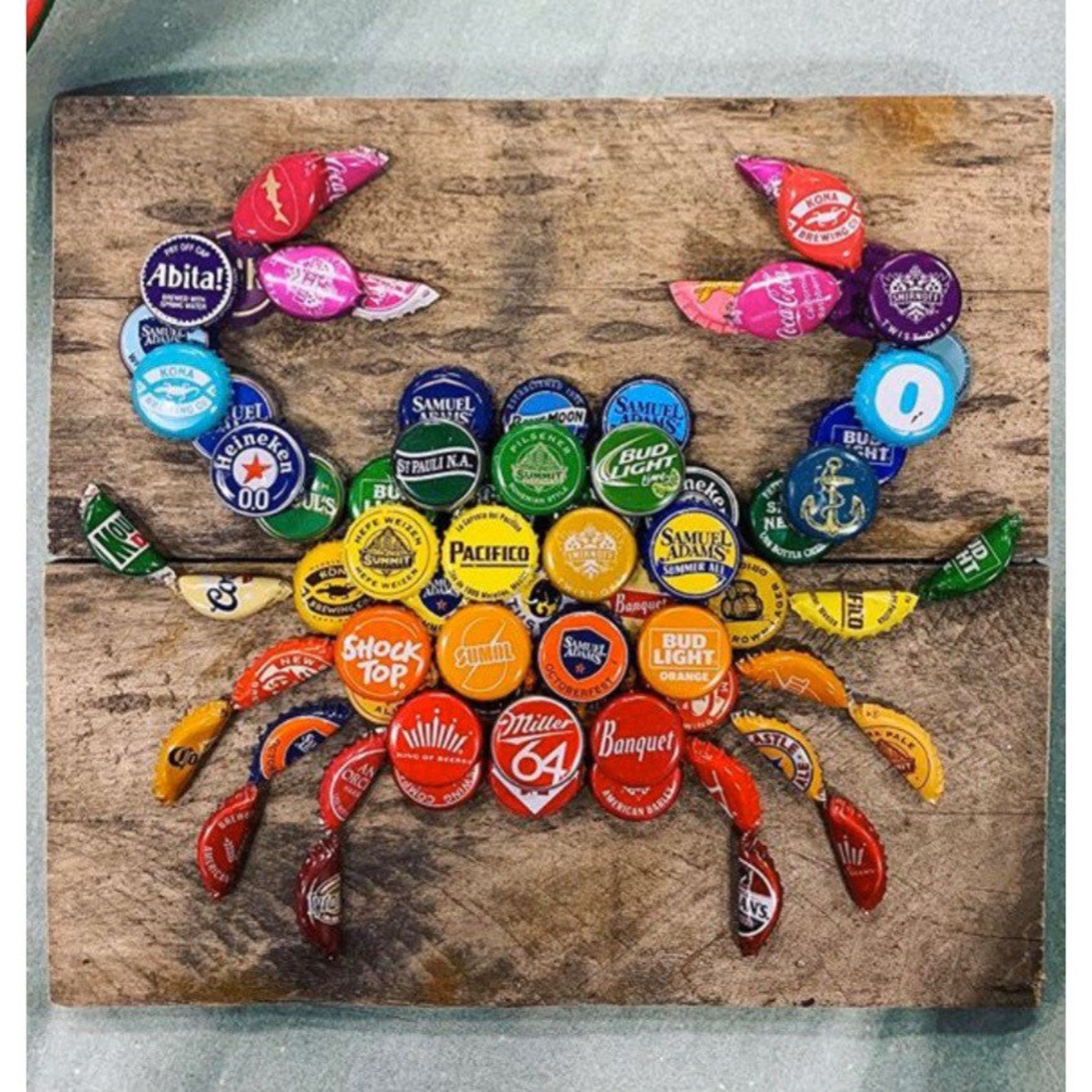 Rainbow Bottle Cap Crab Etsy