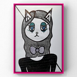 Hand-Glittered Cat Art Print