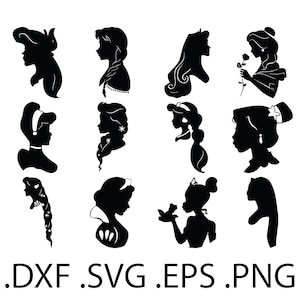 Silhouette buste de princesse Bundle - Princes Bundle - téléchargement numérique, téléchargement immédiat, fichiers svg, dxf, eps & png inclus !