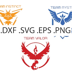 Puede incluir: Tres logotipos de equipo de Pokemon Go: Team Instinct con un pájaro amarillo, Team Mystic con un pájaro azul y Team Valor con un pájaro rojo.