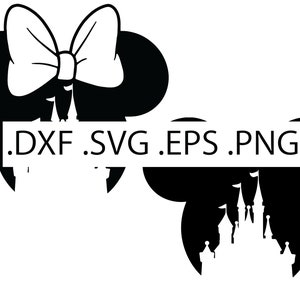 erella Castle Silhouette - digitale download, Instant Download, svg-, dxf-, eps- en png-bestanden inbegrepen! Oren Mickey en Minnie Mouse - Cind