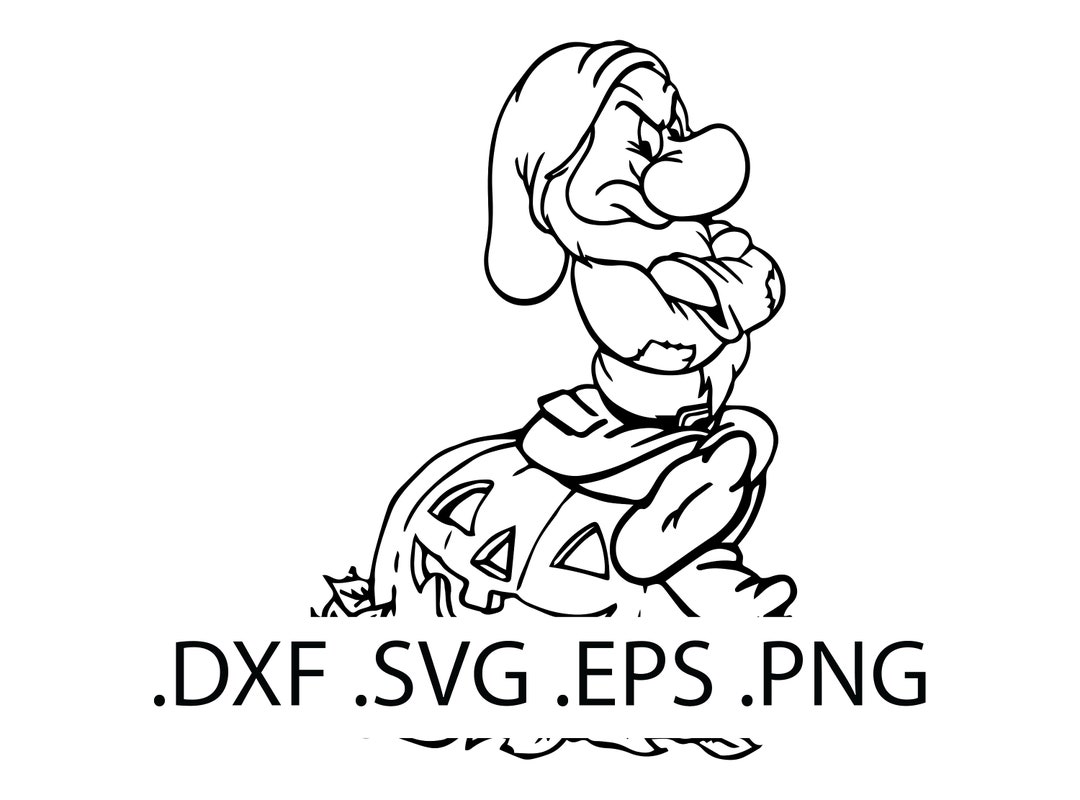 Grumpy Sitting on a Pumpkin - Cute Halloween, Snow White - Digital ...