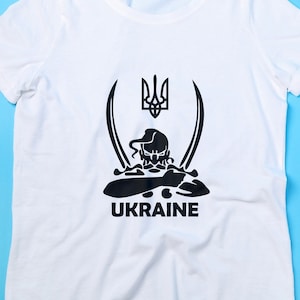 Courage Cossack with sabers, White cotton Ukrainian Patriotic t-shirt, Ukrainian warrior with swords, Glory to heroes, Ukrainian culture