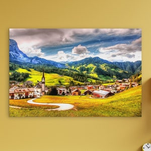 Dolomites Alps print on canvas, Italian Alps, Mountain Village, Dolomites Alps Wall Art, Dolomites Alps Canvas Print, mountain scenery