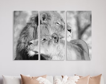 Lion Family Canvas Print Set: Loving Couple Wall Art