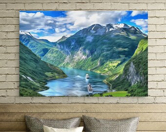Fjord Mountains Canvas Print: Norway Landscape Art, Home Decor