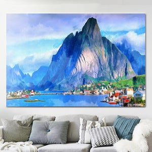 Lofoten print on canvas, Lofoten Wall Art, Norway Poster, Norway Print, Lofoten Print, Norway painting, Norway picture, landscape room decor