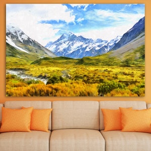 Impresión sobre lienzo del Monte Cook de Aoraki, póster de Nueva Zelanda, pintura de gran tamaño, arte mural, decoración de interiores natural, diseño de habitaciones con montañas, paisaje